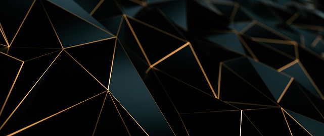 Abstract, Modern, Black And Golden Polygonal, Triangular 3D Background.