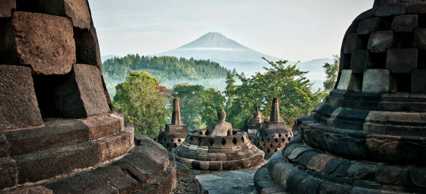 tôt le matin au temple de borobudur. - indonésien photos et images de collection