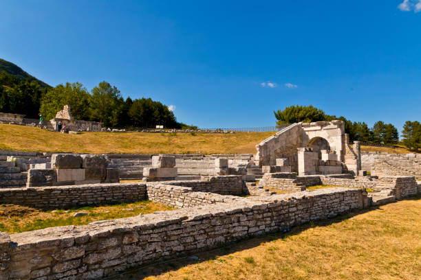 Pietrabbondante, historical location. Archaeological excavations of the Samnite Sanctuary. Molise Italy stock photo
