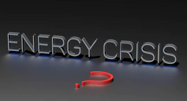 istock Energy crisis concept metal word with neon illumination and question mark.3D render illustration. 1398287830