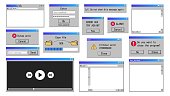 istock Old interface windows. Retro error message, internet browser and file manager classic software design. Vector old system elements 1398289187