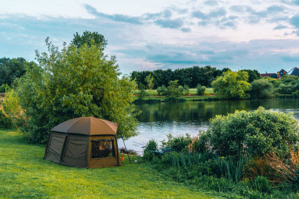 istock Fishing tent at the lake, UK 1398289244