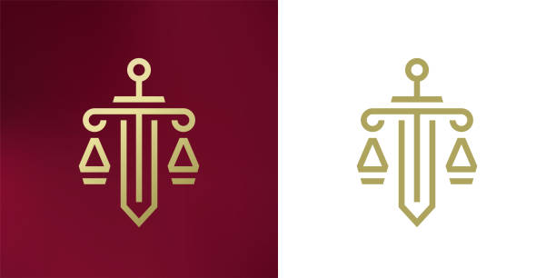 ilustraciones, imágenes clip art, dibujos animados e iconos de stock de icono de bufete de abogados con espada y escala - balanzas de la justicia