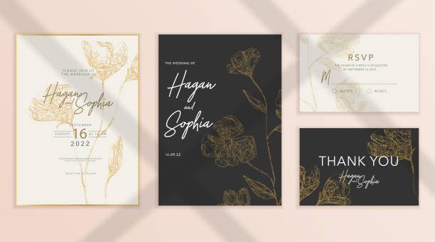 Wedding invitation card set template with beautiful gold flowers. Wedding invitation card set template with beautiful gold flowers. wedding invitation stock illustrations