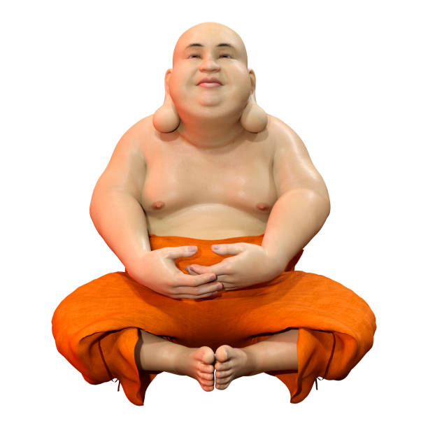 rendu 3d budai sur blanc - bouddha rieur photos et images de collection