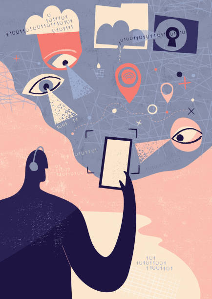 illustrazioni stock, clip art, cartoni animati e icone di tendenza di la tecnologia come minaccia al concetto di privacy - personal map