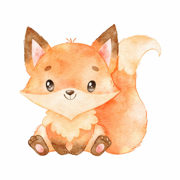 Digital watercolor. Digitally drawn illustration of a cute carto Digital watercolor. Digitally drawn illustration of a cute cartoon fox. Cute forest animals. fox stock illustrations