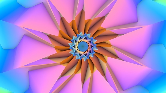 A beautiful kaleidoscope. Abstract 3D rendering. Psychedelic, meditation and yoga concept.  Abstract geometric flower. Abstract background.