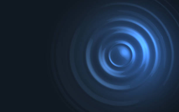 ilustraciones, imágenes clip art, dibujos animados e iconos de stock de efecto de ondulación de agua sobre fondo azul oscuro. vista superior de onda circular. ilustración vectorial de una superficie que resuena por impacto. - water bubbles audio