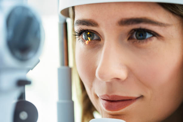 istock Young woman checking the eye vision 1398310579