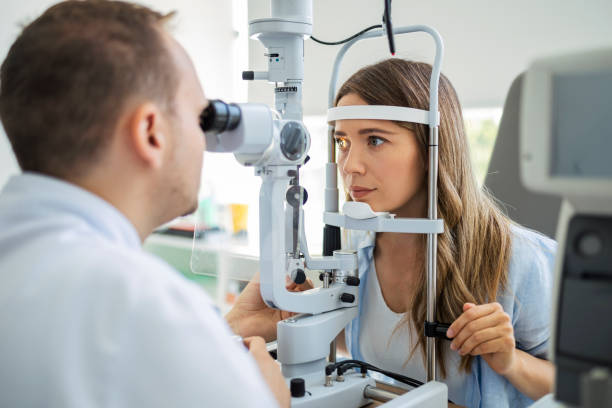 istock Doctor checking eye vision in modern ophthalmology clinic 1398310616