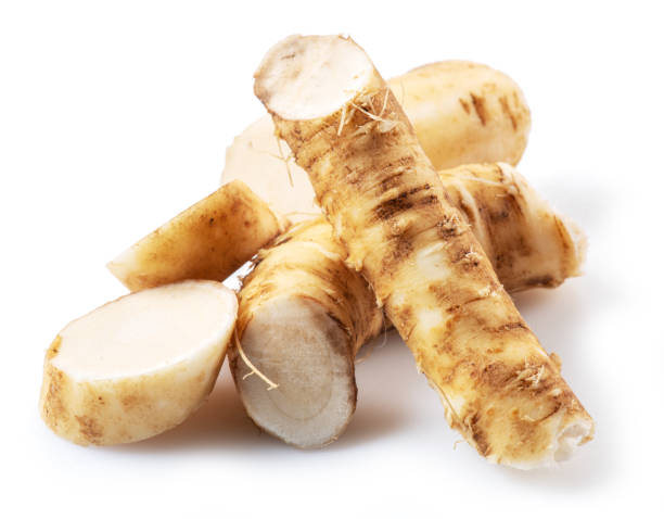 istock Horseradish roots close up isolated on white background. 1398312871
