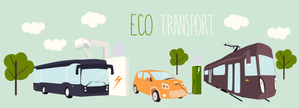 ilustraciones, imágenes clip art, dibujos animados e iconos de stock de transporte ecológico - movilidad sostenible