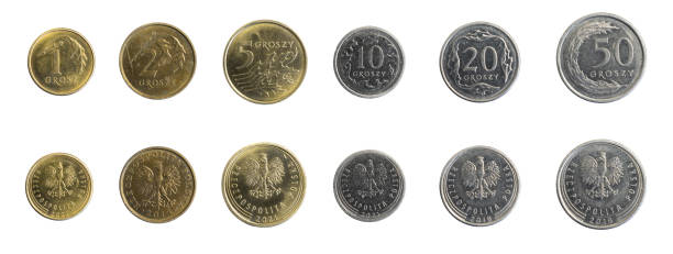 istock Polish gold and penny coins on a white isolated background 1398312977