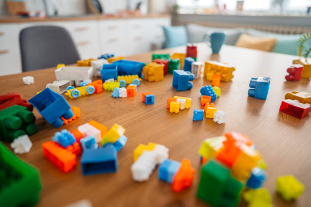 Child brick toys on the kitchen table.