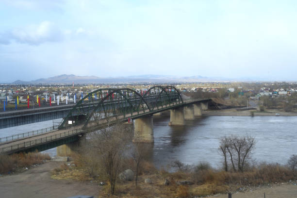 Bridge across the Selenga river Ulan ude Buryatia stock photo