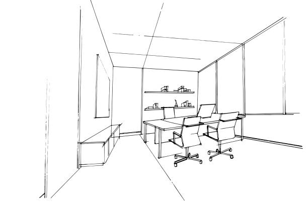 istock Sketch drawing of a manager's room in an office space,Modern design,vector,2d illustration 1398315947