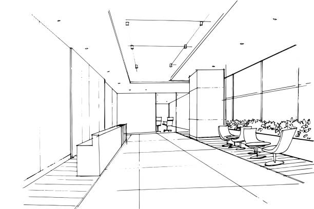 istock Company office waiting area sketch drawing,Modern design,vector,2d illustration 1398315955