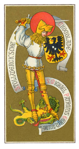 istock Archangel Michael fighting with dragon Art nouveau illustration 1398317354