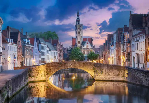 Photo of Spiegelrei canal at dusk in Brugge