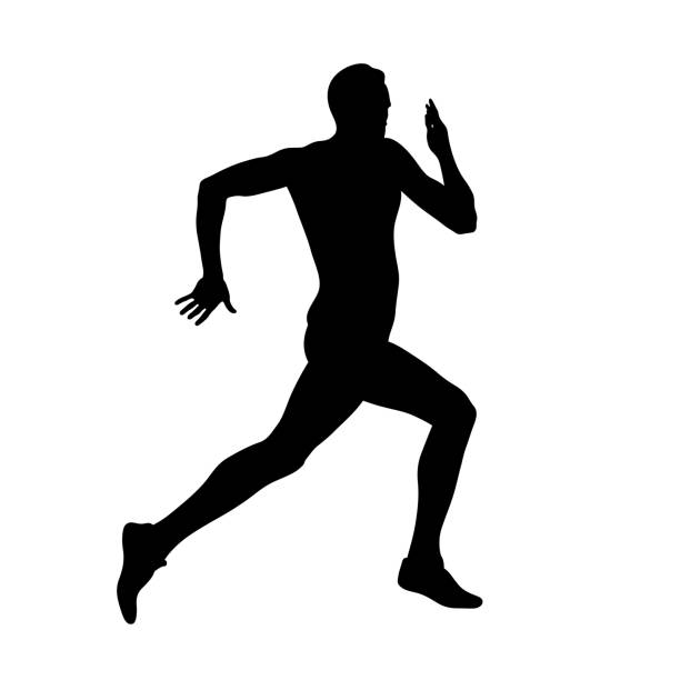 männlicher sprinter mit schwarzer silhouette - 100 meter stock-grafiken, -clipart, -cartoons und -symbole