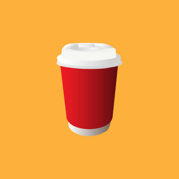 ilustrações de stock, clip art, desenhos animados e ícones de the mockup of blank red coffee cup with whte lid isolated on orange background as vector illustration. - can disposable cup blank container