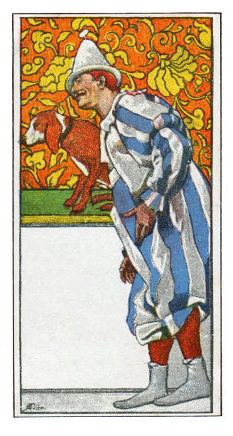 istock Clown pierrot with dog performing at circus art nouveau illustration 1398319555