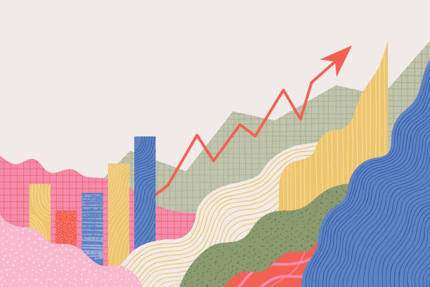 Charts abstract background Abstract financial background with uptrend line, textured graphs, charts and copy space. Editable vectors on layers. analyzing stock illustrations
