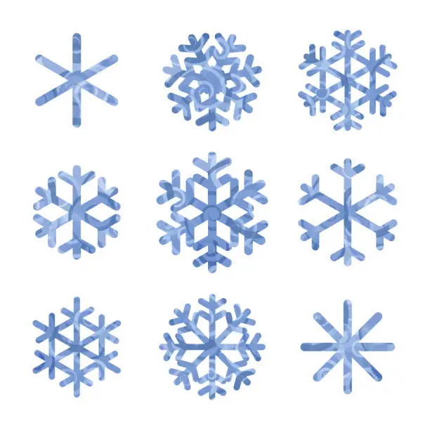 Vector illustration of Набор синих снежинок на белом фоне.