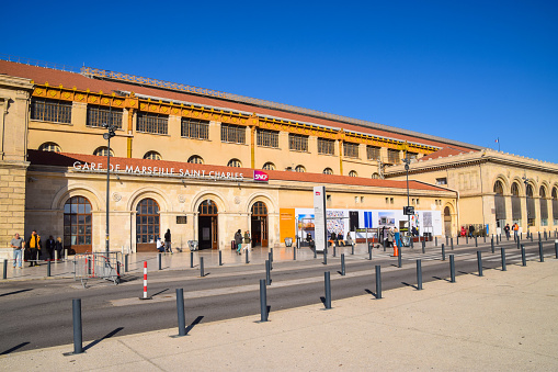 Marseille, France - December 3 2019: Marseille Saint Charles railway station exterior.