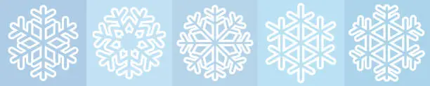 Vector illustration of Белый контур снежинок на голубом фоне.