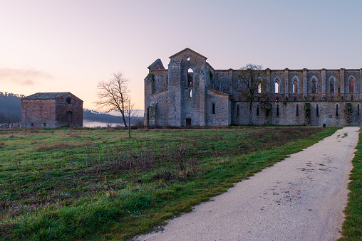 The ruins of the Abbey of Saint Galgano, a beautiful Cistercian Monastery founded in the valley of the river Merse between the towns of Chiusdino and Monticiano, in the province of Siena.