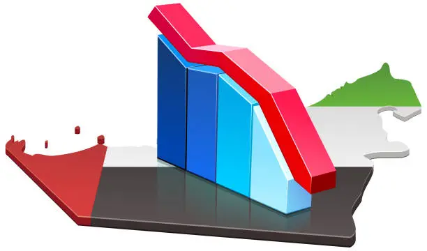 Vector illustration of Declining statistics in the United Arab Emirates (cut out)