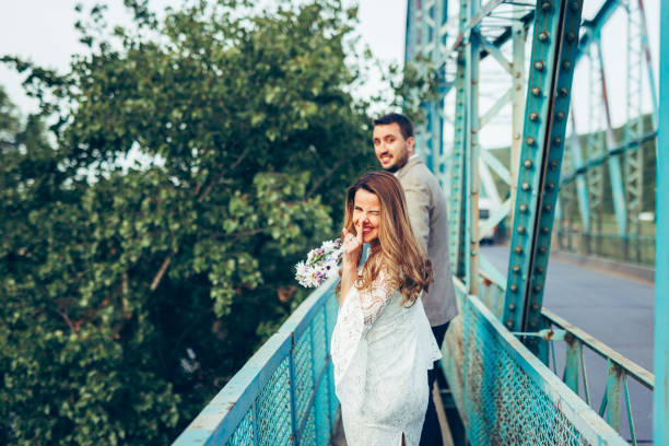 Funny memories. Couple in nature.