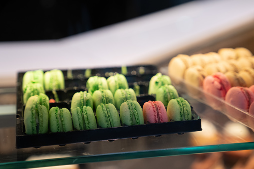 Tray of Macaroons Being Sold at Bakery in Paris, France