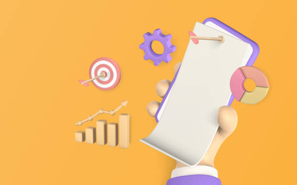 istock 3D Cute cartoon hand holding mobile smart phone with document or bill nailed to screen. Manager for successful idea. Manager solution concept. Vector illustration 1398332458