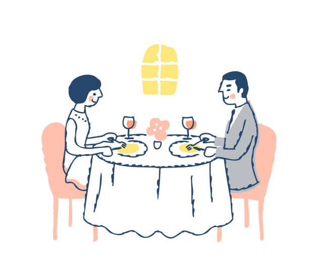 klienci jedzący w restauracji - white background food and drink full length horizontal stock illustrations