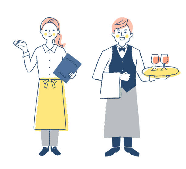 buszer restauracji i kelner - occupation white background young adult bartender stock illustrations