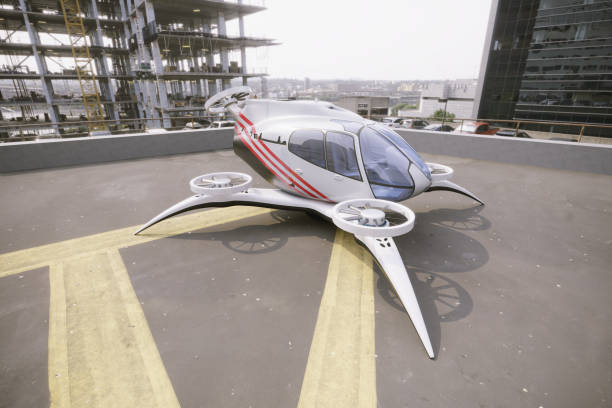 istock eVTOL-Electric Vertical Take Off standing on landing pad 1398337484