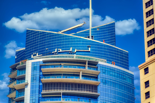 Dubai, UAE, March 14 2021: Modern buildings in Dubai, UAE.