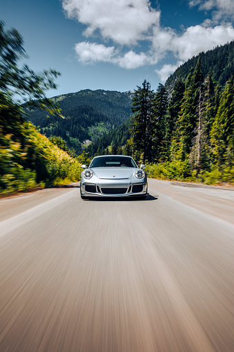 North Bend, WA, USA\n4/1/2021\nPorsche 911 driving on I5 in the North Bend Snoqualmie pass area