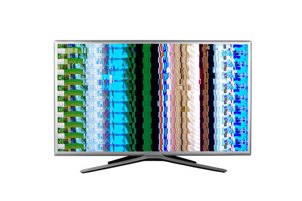 istock grey 4K television with digital glitches, distortions on the screen isolated on white background 1398341436