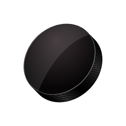 Black rubber hockey puck realistic icon on white background vector illustration