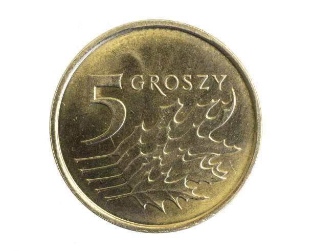 istock Polish five penny coin on a white isolated background 1398344486