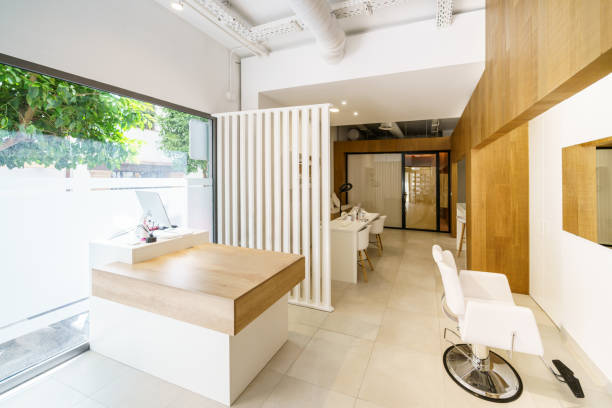 istock Beauty salon with reception, make-up centre and massage room. 1398345357
