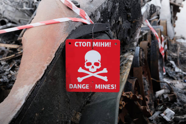 War in Ukraine - Danger mines sign