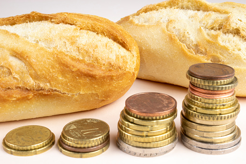 Bread prices going up. Food and products get more expensive. Consumer basket price increase.