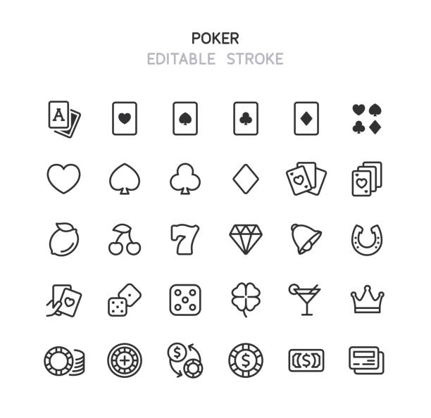 poker line icons bearbeitbarer strich - cards spade suit symbol heart suit stock-grafiken, -clipart, -cartoons und -symbole