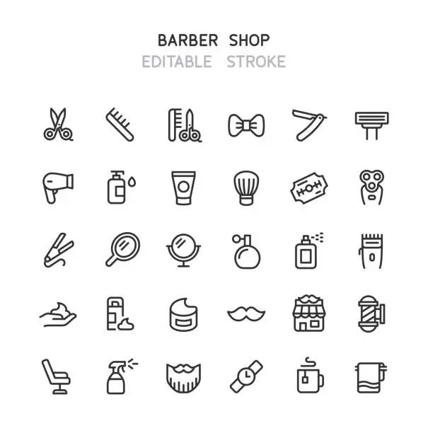 Vector illustration of Barber Shop Line Icons Editable Stroke