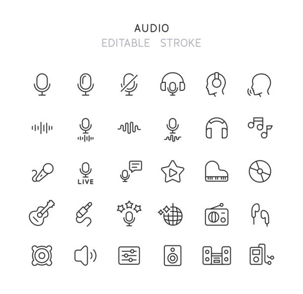 ikony linii audio edytowalne obrys - mp3 player stock illustrations